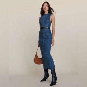 Reformation Kendi Blue Denim Midi Dress Size 10